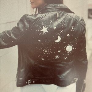 Mauritius Starry Design black leather moto jacket